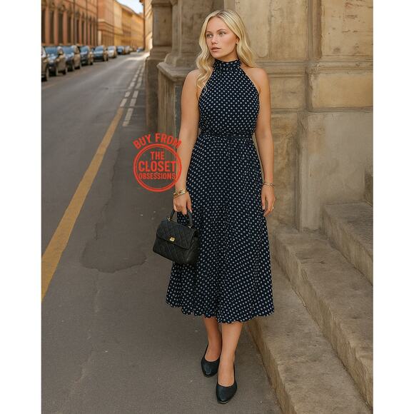 ZARA BLOGGER FAVE!!! Belted Pleated Halter Midi Dress NWT 💙 - Picture 5 of 16